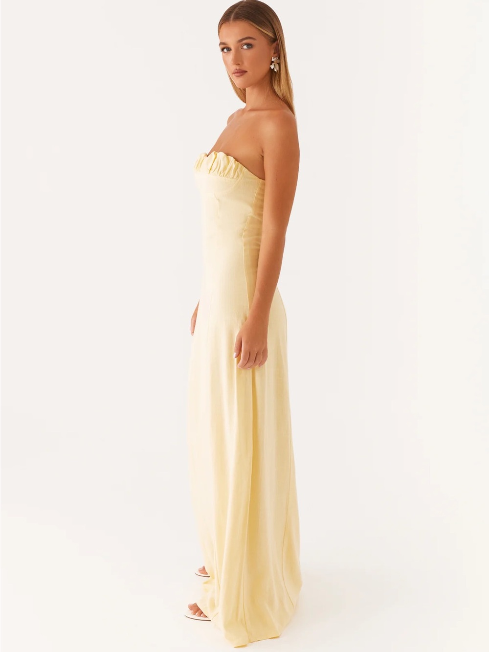 Peppermayo Strapless Ruffle-Trim Maxi Dress in Pale Yellow - Picture 4 of 11